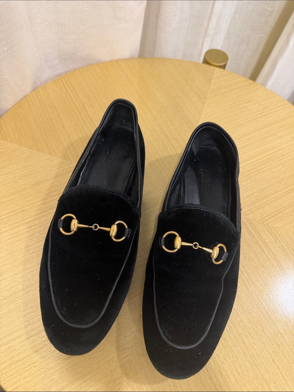Gucci Black Velvet Horsebit Loafers with Gold Hardware